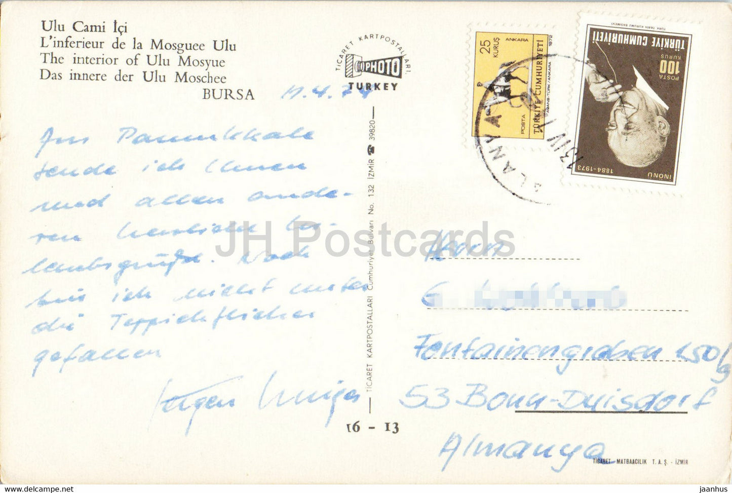 Bursa – Das Innere der Ulu-Moschee – Foto – 1974 – Türkei – gebraucht