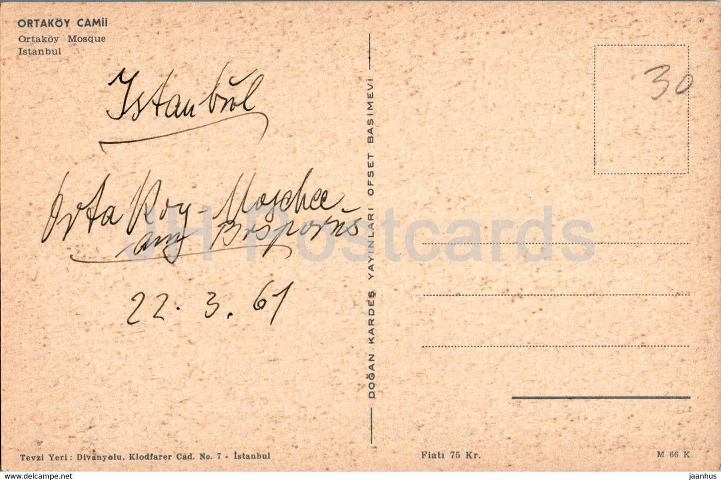 Istanbul - Ortakoy Mosque - old postcard - 1961 - Turkey - used