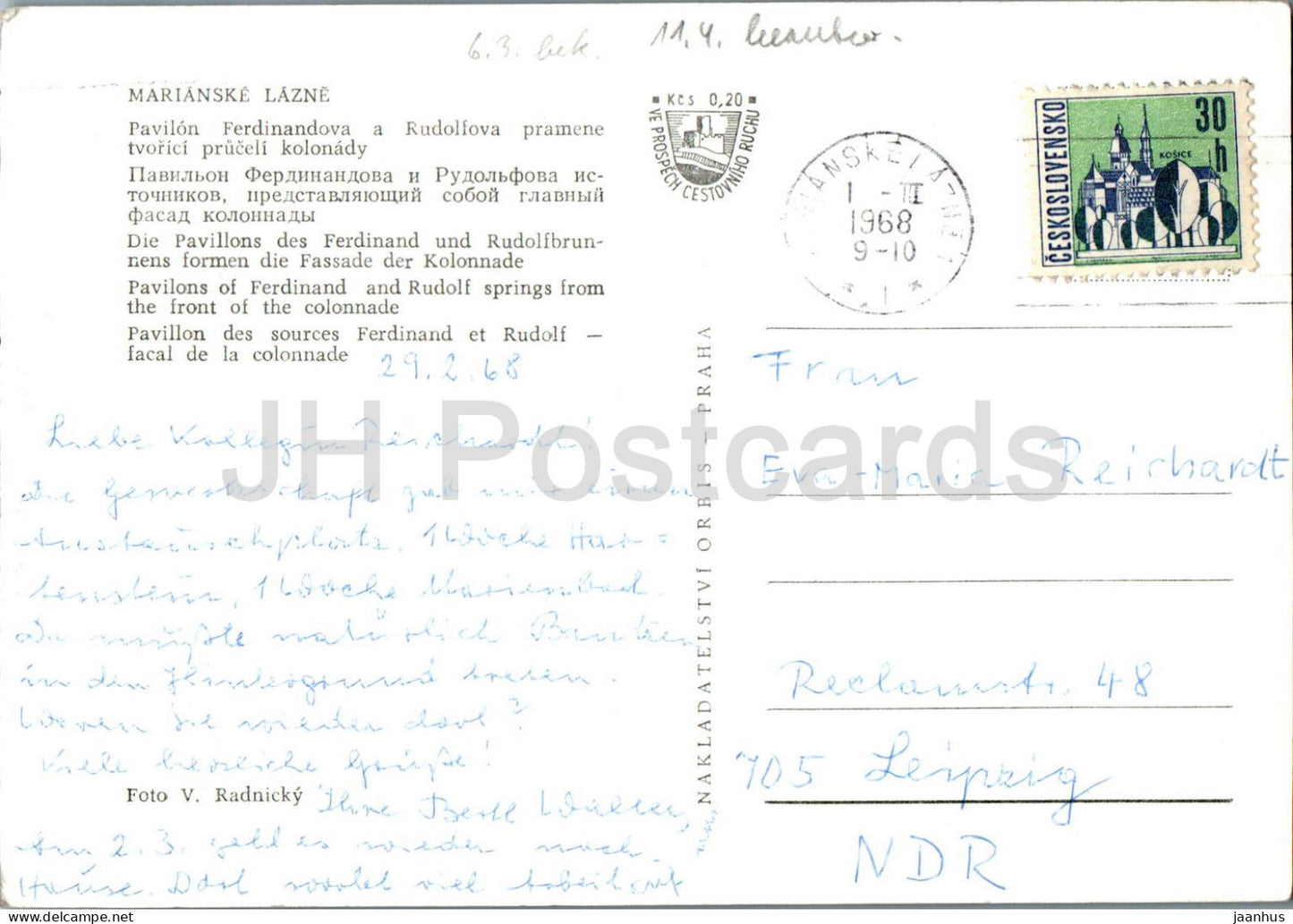 Marienbad – Pavillons der Quellen Ferdinand und Rudolf – 1968 – Tschechische Republik – Tschechoslowakei – gebraucht