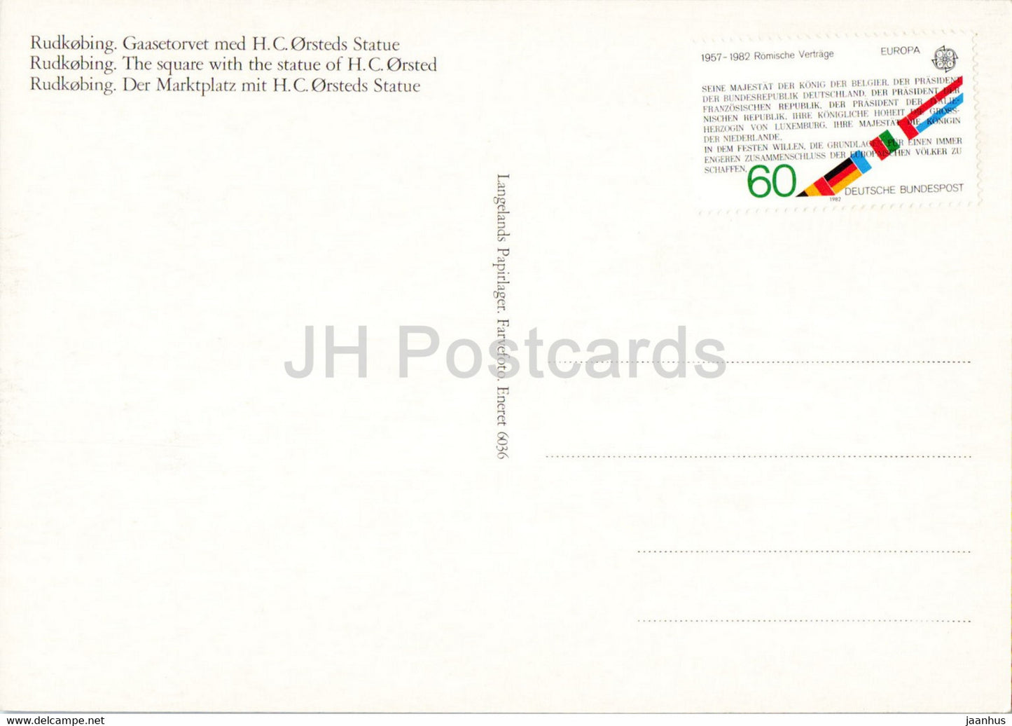 Rudkobing - The square with the statue of H C Orsted - monument - Denmark - unused