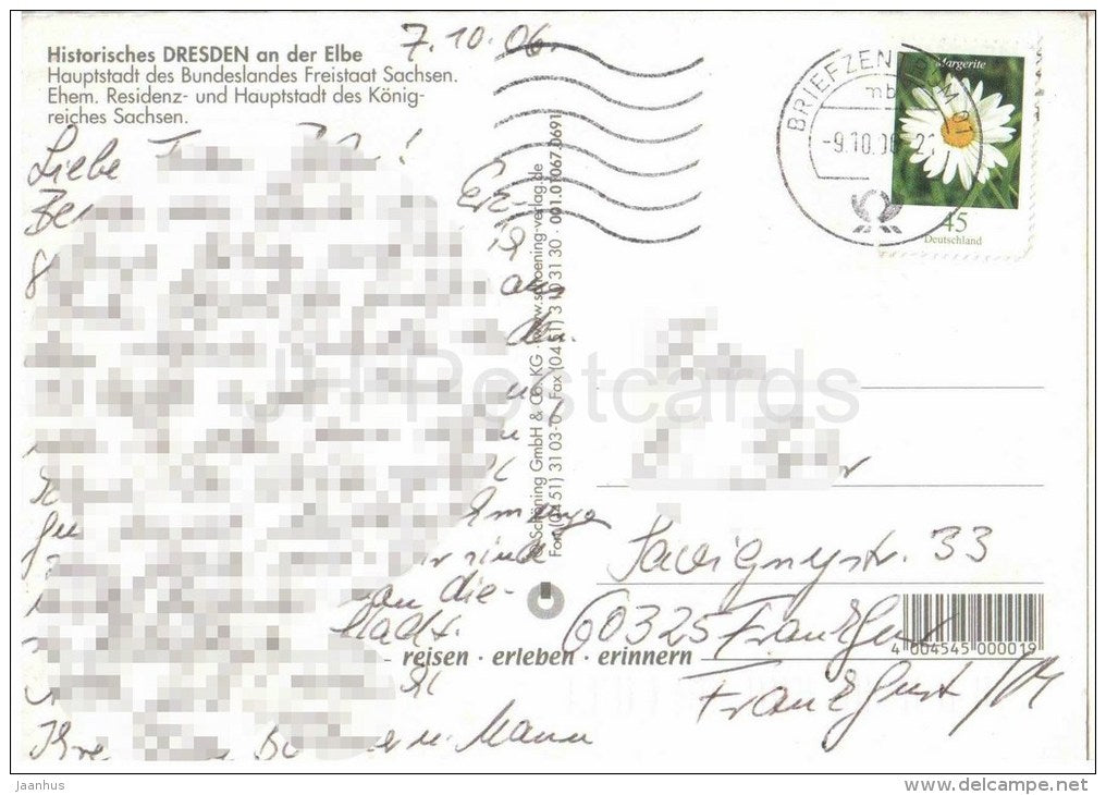 Historisches Dresden and der Elbe - Altstadt - Zwinger - Kronentor - Semperoper - Yendize - Germany - 2006 gelaufen - JH Postcards