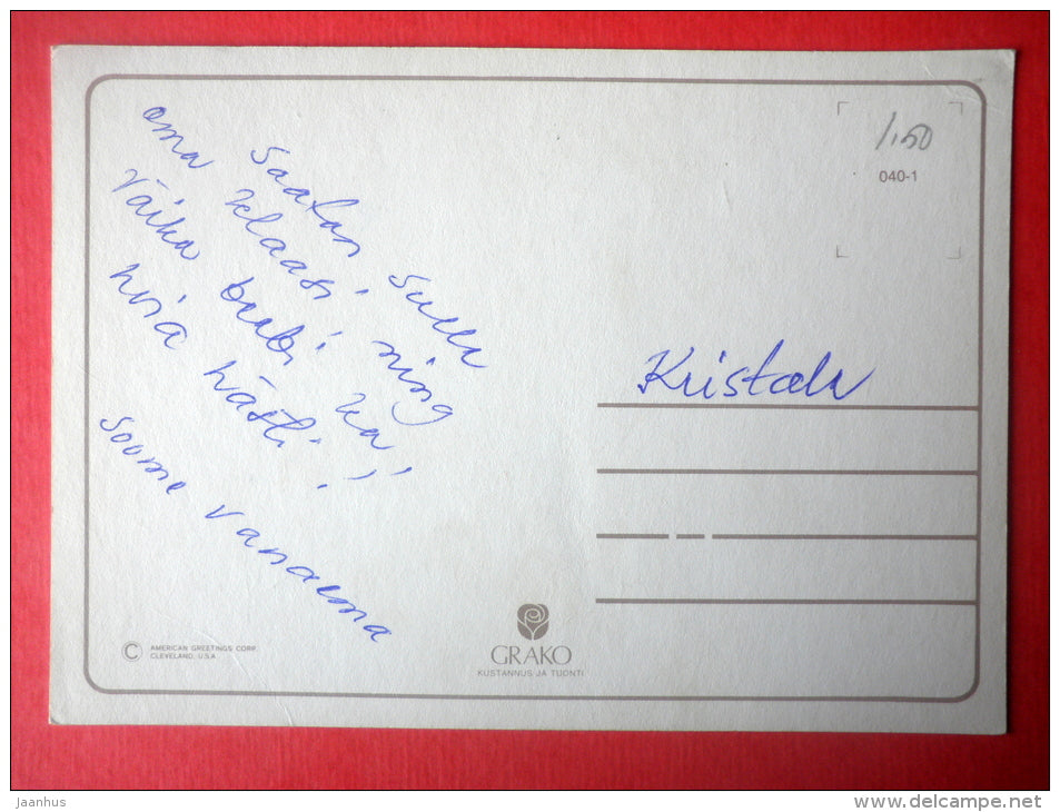 illustration - turtle - bird - trolley - Finland - circulated in Finland - JH Postcards