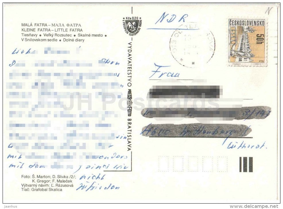 Tiesnavy - Velky Rozsutec - Mala Fatra - Little Fatra - Czechoslovakia - Slovakia - used 1988 - JH Postcards