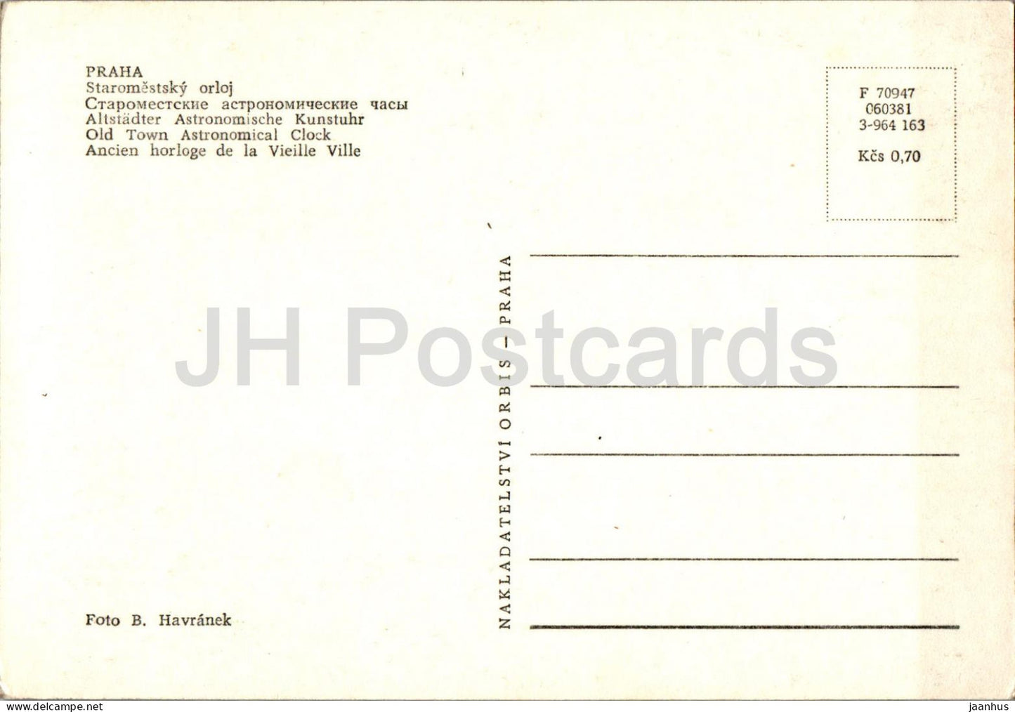 Praha - Prague - Staromestsky orloj - Old Town Astronomical Clock - Czech Republic - Czechoslovakia - unused