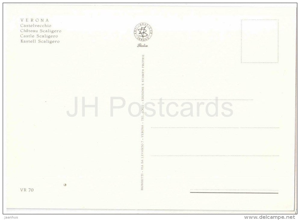 Castelvecchio - Scaligero Castle - Verona - Veneto - VR 70 - Italia - Italy - unused - JH Postcards