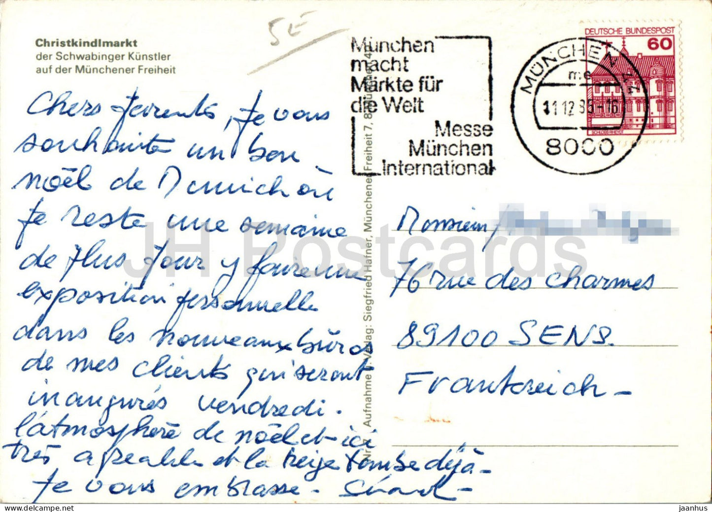 Christkindlmarkt de Schwabinger Künstler auf der Münchener Freiheit – 1986 – Deutschland – gebraucht