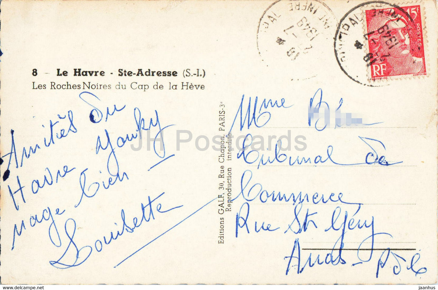 Le Havre - Ste Adresse - Les Roches Noires du Cap de la Heve - 8 - alte Postkarte - 1949 - Frankreich - gebraucht