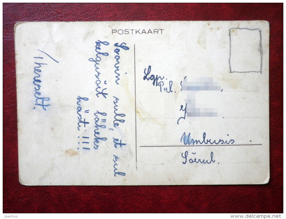 Christmas Greeting Card - sleigh ride - christmas tree - 1920s-1930s - Estonia - used - JH Postcards