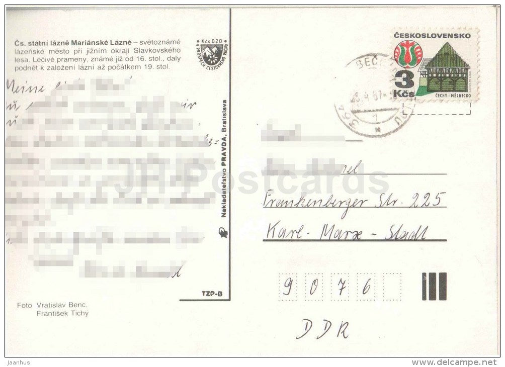 Marianske Lazne - Marienbad - spa - colonnade - architecture - theatre - Czechoslovakia - Czech - used 1987 - JH Postcards