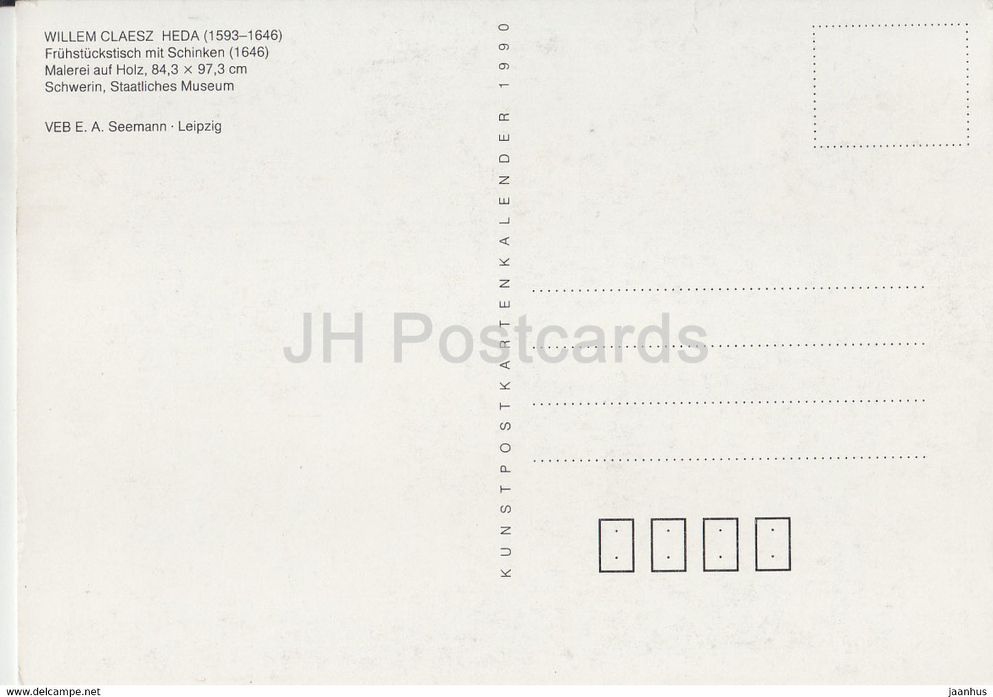 Gemälde von Willem Claesz Heda – Frühstückstisch mit Schinken – Niederländische Kunst – 1990 – Deutschland – unbenutzt