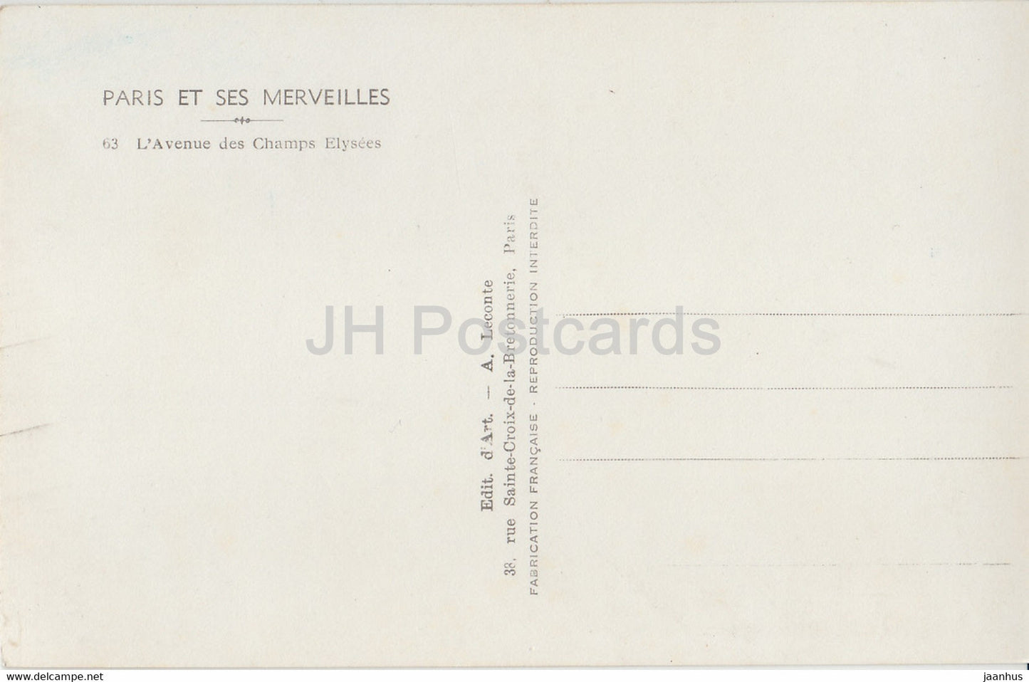 Paris Et Ses Merveilles - L'Avenue des Champs Elysees - 63 - old postcard - France - unused