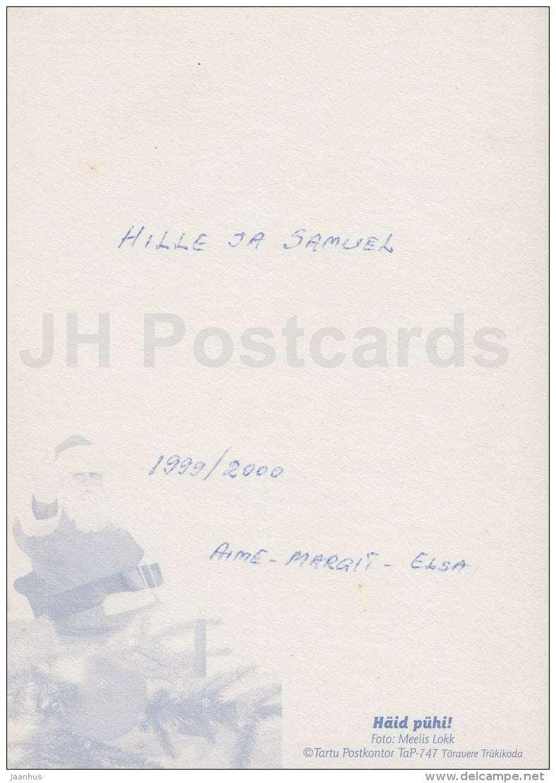 Christmas Greeting Card - Santa Claus - candle - decoration - Estonia - used in 1999 - JH Postcards