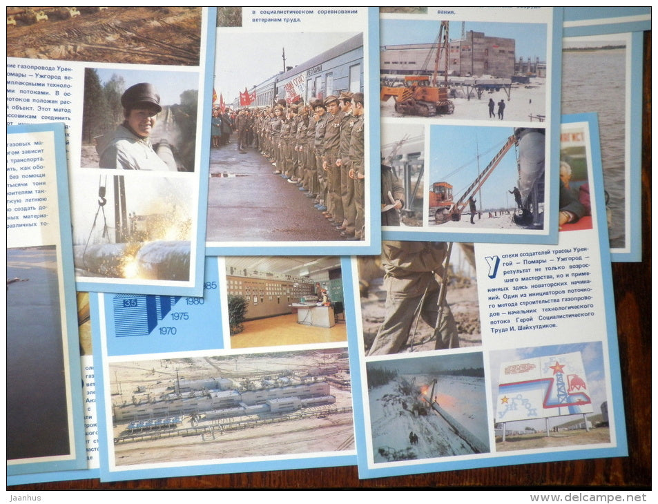 Urengoy-Pomary-Uzhgorod pipeline construction - gas - set of 18 large format cards - 1983 - Russia USSR - u - JH Postcards