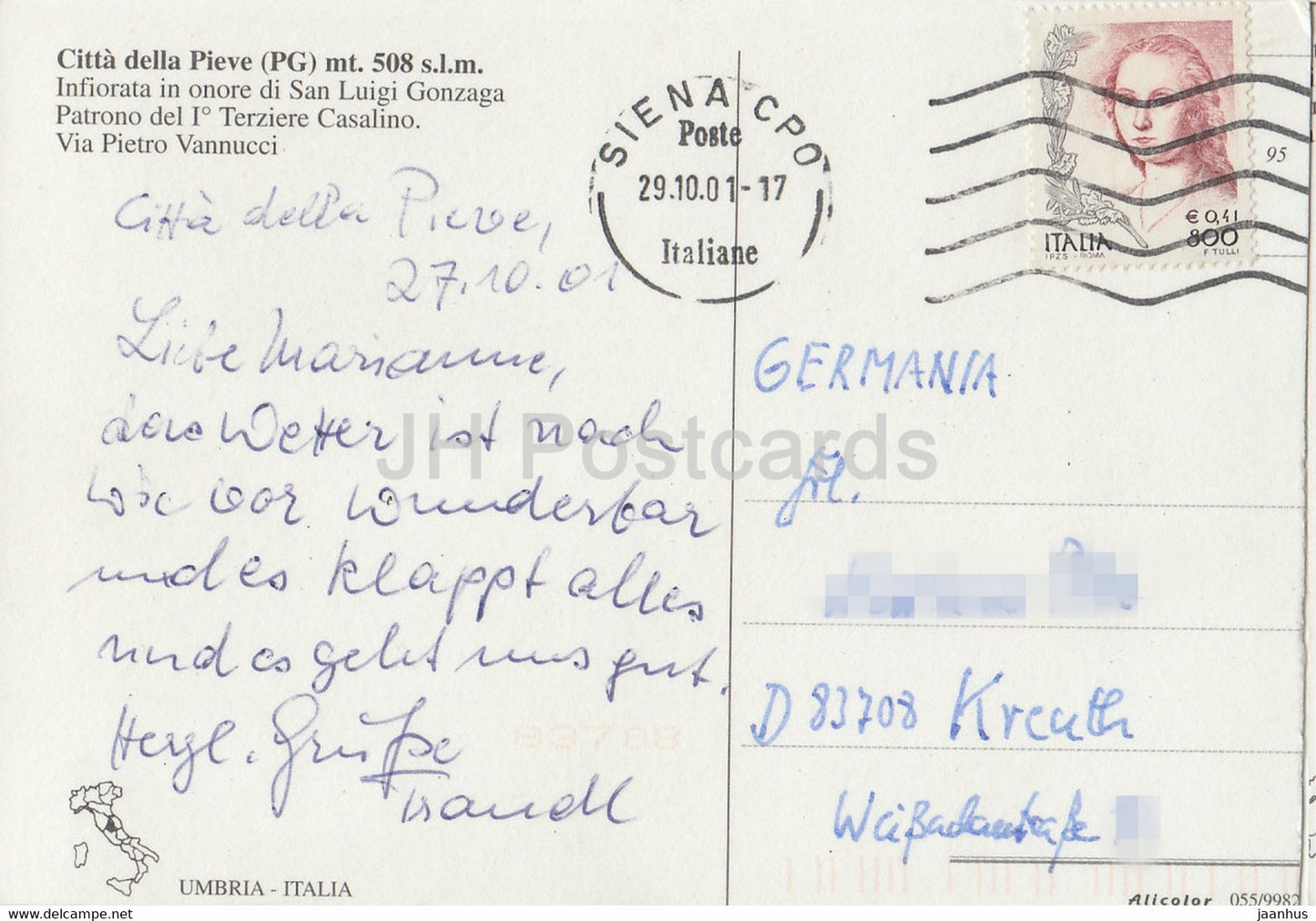 Citta della Pieve - Inforata in onore di San Luigi Gonzaga - Via Pietro Vannucci - 2001 - Italy - Italia - used