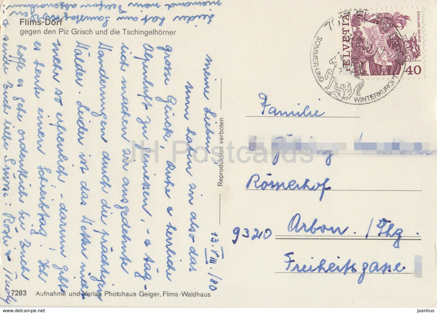 Flims Dorf gegen Piz Grisch - Tschingelhorner - 7283 - 1980 - Schweiz - gebraucht