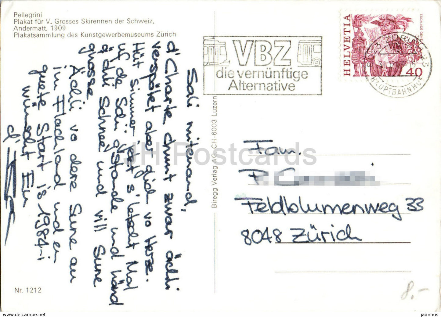 Andermatt 1909 - Plakat für Grosses Skirennen der Schweiz Pellegrini - skiing - REPRODUKTION - Switzerland - used