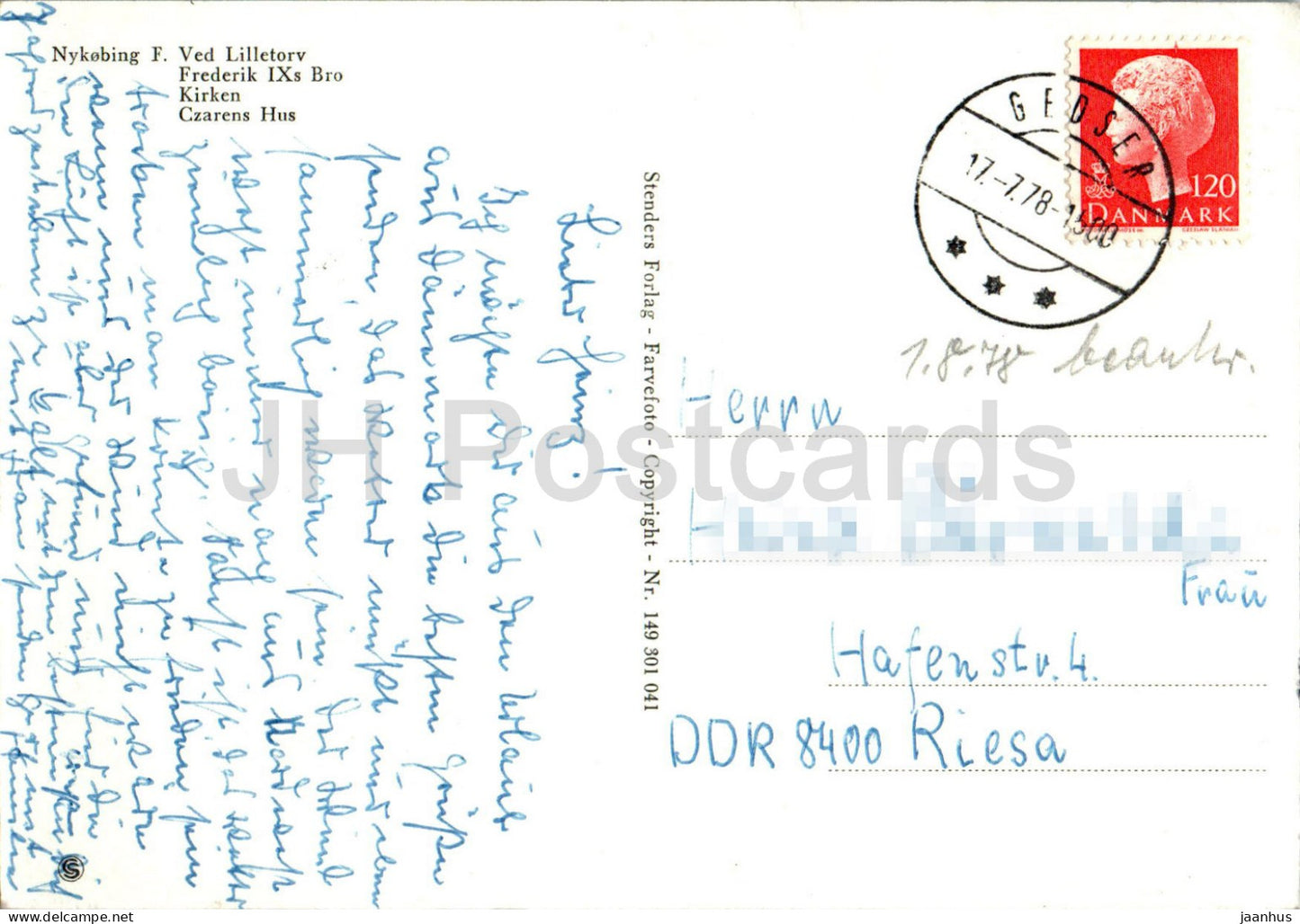 Nykobing Falster - Ved Lilletorv - Frederik IX Bro - Kirken - Czaren Hus - bridge - church - 149 - 1978 - Denmark - used