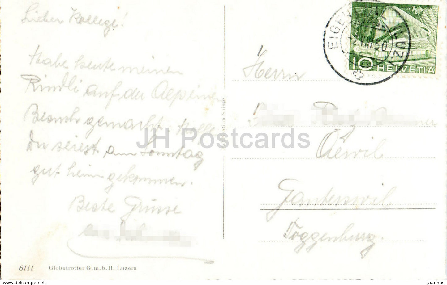 Idylle im Eigental 1080 m - Kt Luzern - Tiere - Kuh - 6111 - 1950 - alte Postkarte - Schweiz - gebraucht