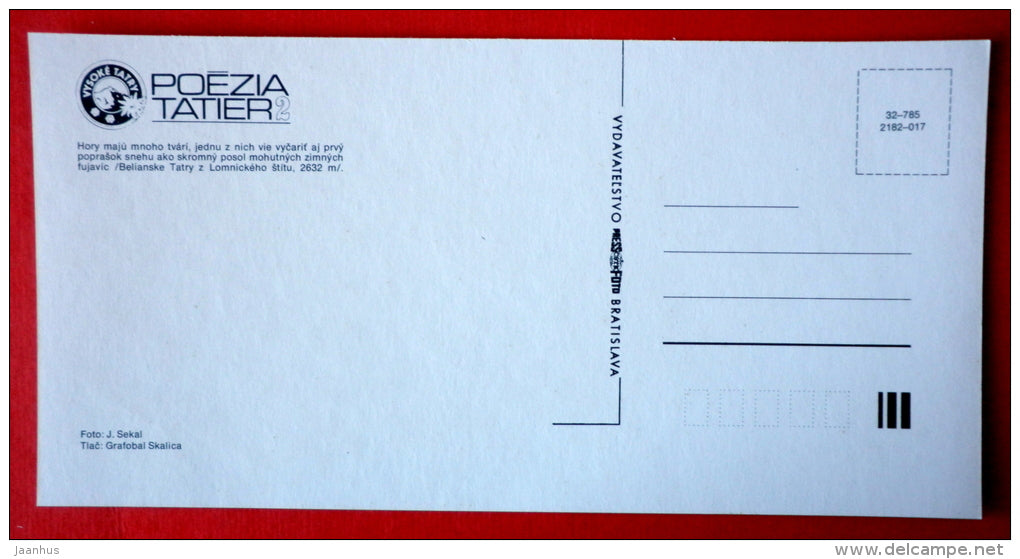 Lomnicke peak 2632 m - view II- Tatra Mountains - Tatra Poetry - Czech Republic - Czechoslovakia - unused - JH Postcards