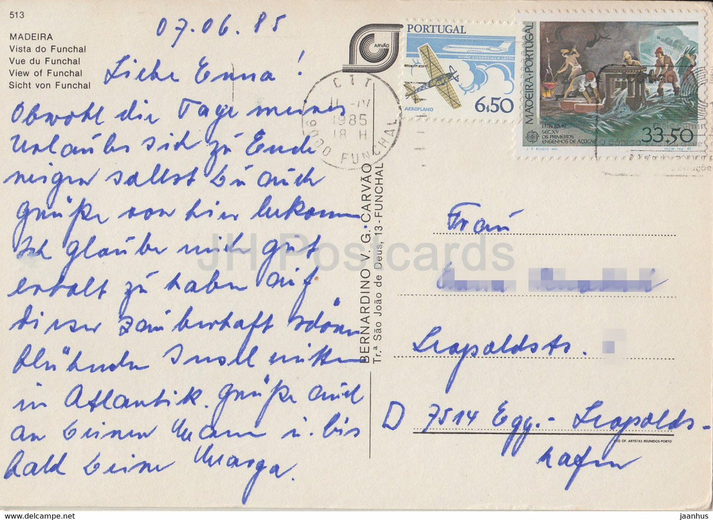 Madeira - Vista do Funchal - View of Funchal - 513 - 1985 - Portugal - used