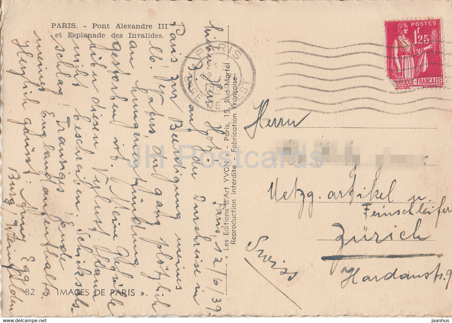 Paris - Pont Alexandre III et Esplanade des Invalides - bridge - 82 - old postcard - 1939 - France - used