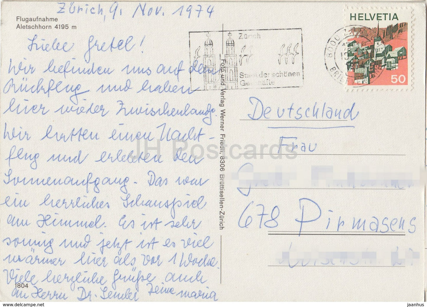 Aletschhorn 4195 m - Flugaufnahme - aerial view - Switzerland - 1974 - used