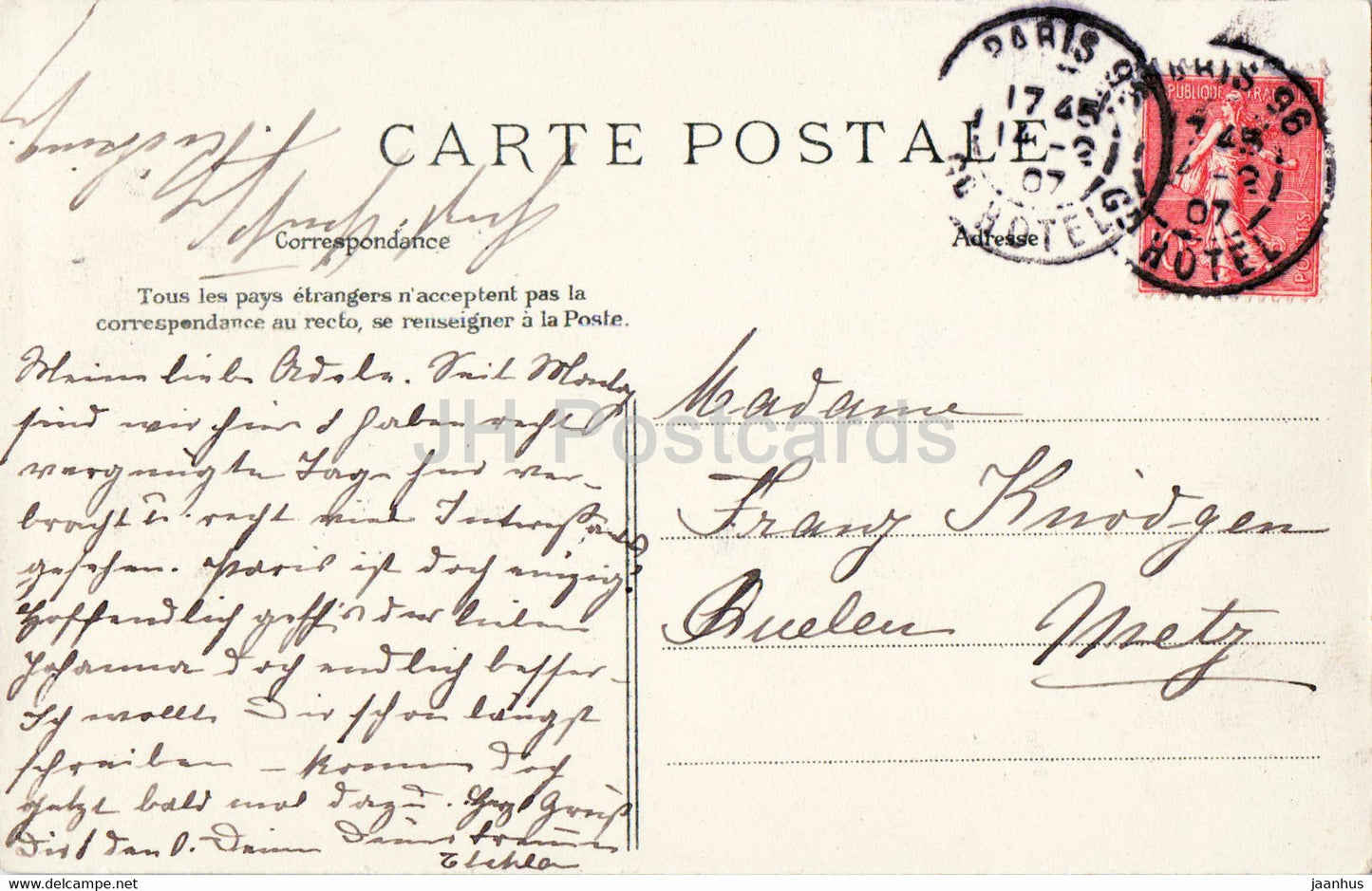 Paris - Avenue de l'Opéra - 7 - carte postale ancienne - 1907 - France - occasion