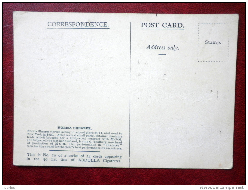 Norma Shearer - No 10 - actress - movie - cinema - unused - JH Postcards
