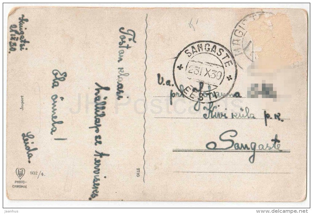 Birthday Greeting Card - carnation - flowers - HB Photochromie 932/4 - old postcard - circulated in Estonia 1930 - JH Postcards