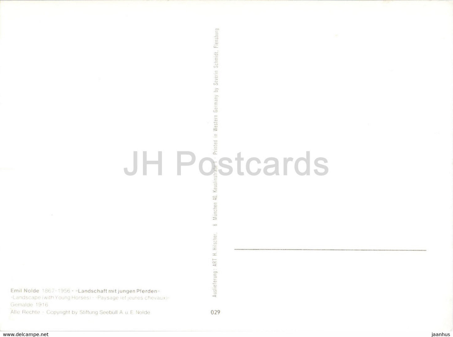 painting by Emil Nolde - Landschaft mit jungen Pferden - Landscape with Young Horses - German art - Germany - unused