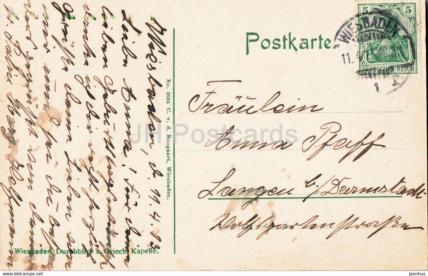 Wiesbaden - Durchblick z Griech Kapelle - church - old postcard - 1913 - Germany - used
