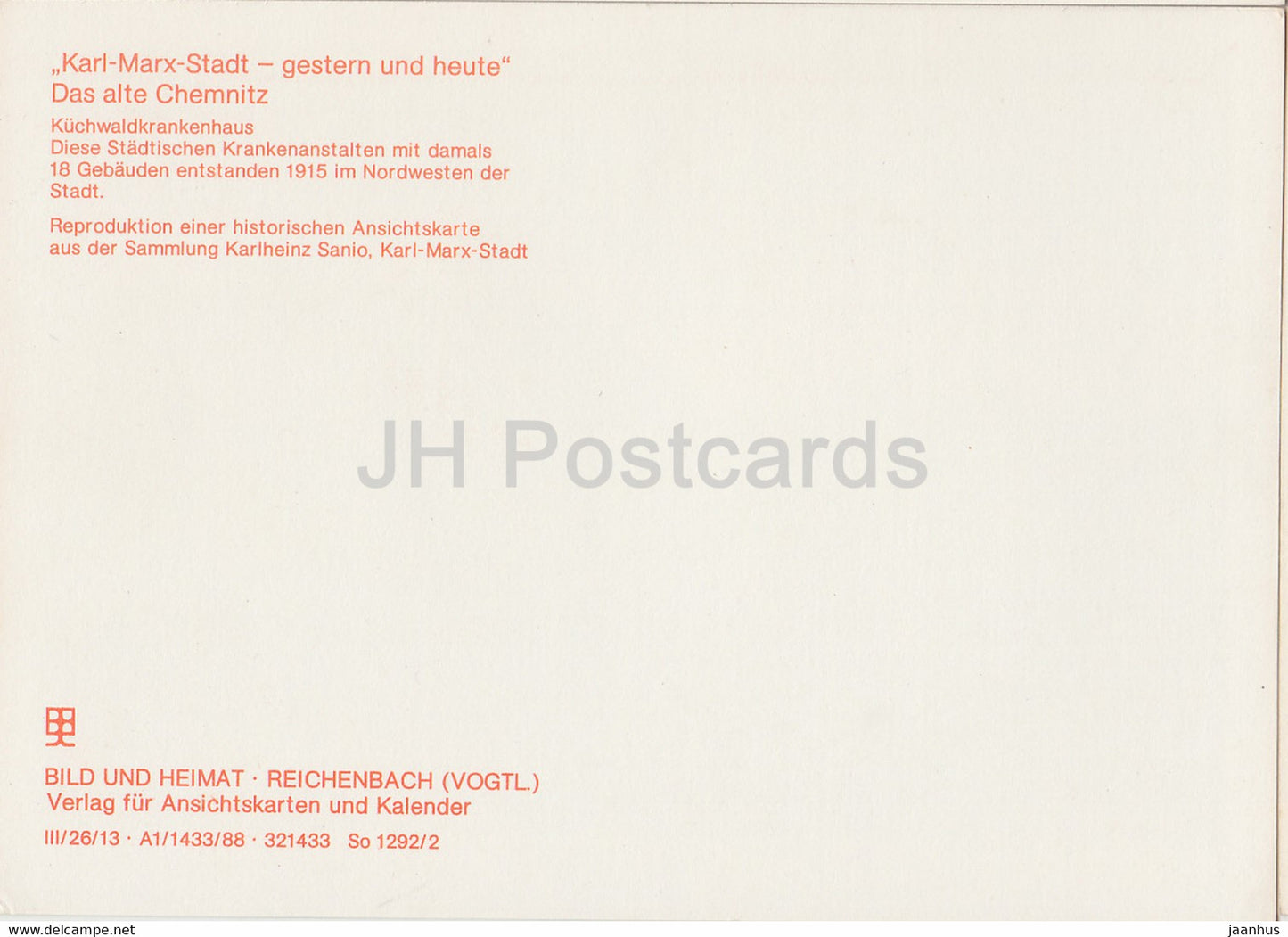 Karl Marx Stadt - Chemnitz - Kuchwaldkrankenhaus - hospital - Reproduktionen - DDR Germany - unused