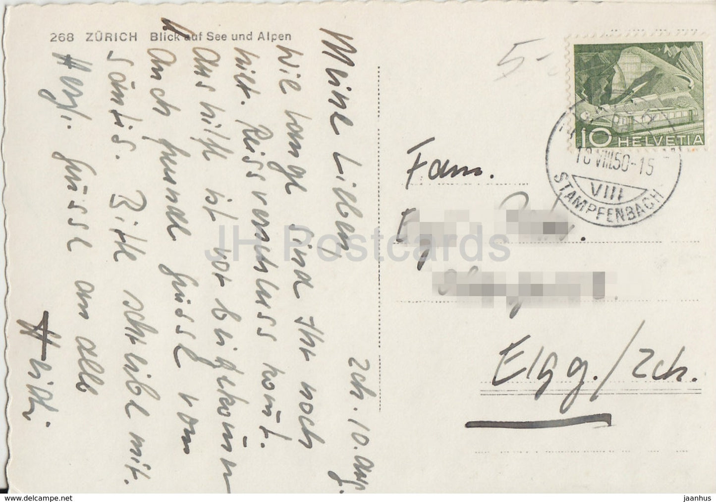 Zurich - Blick auf See und Alpen - voilier - 1950 - Suisse - utilisé