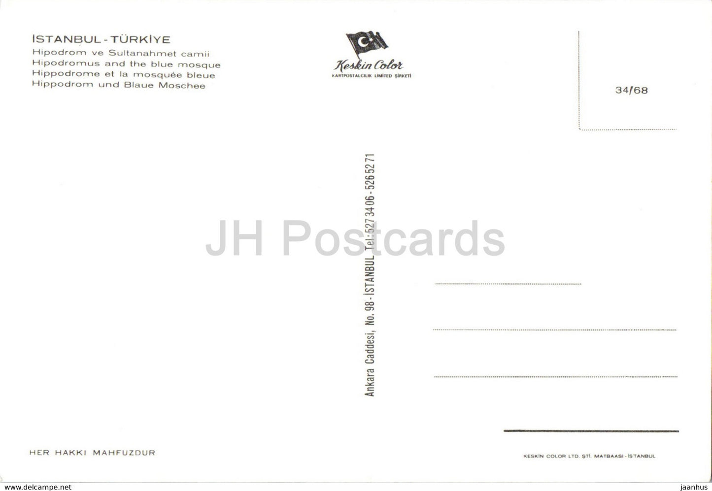 Istanbul - Hipodromus and The Blue Mosque - 34/68 - Keskin - Turkey - unused