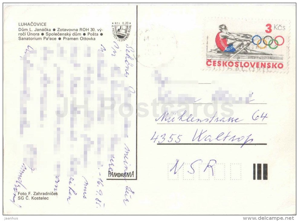 Luhacovice - L. Janacka house - Social house - post office - sanatorium Palace - Czechoslovakia - Czech - used 1985 - JH Postcards