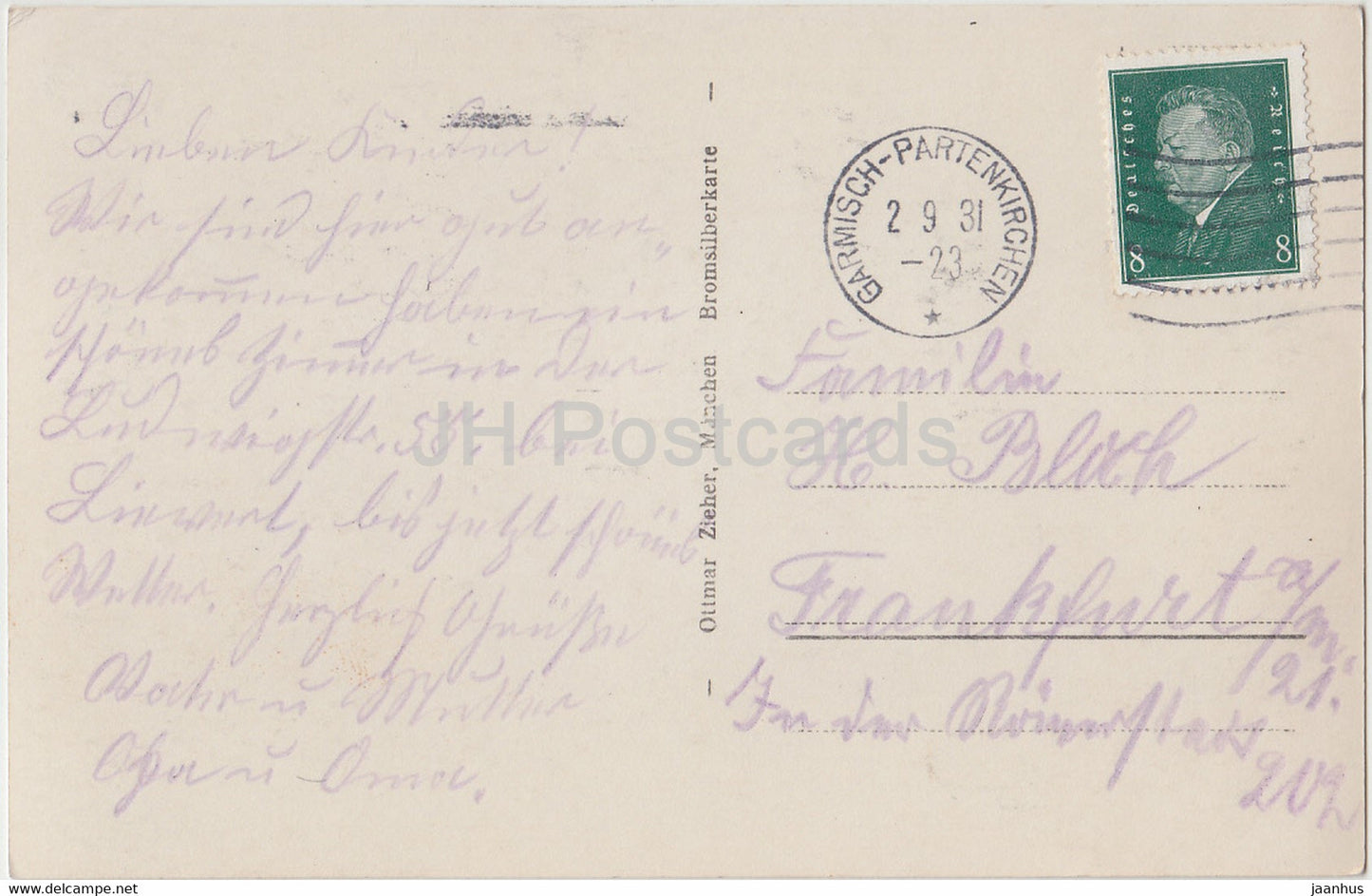 Partenkirchen mit Zugspitze - 619 - old postcard - Germany - used