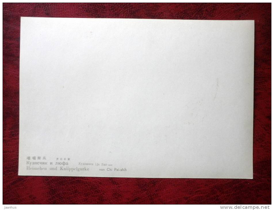 Chinese art - painting by Chi Pai Shih - Grasshopper and loofah - inect - printed on thin paper - Russia - USSR - unused - JH Postcards