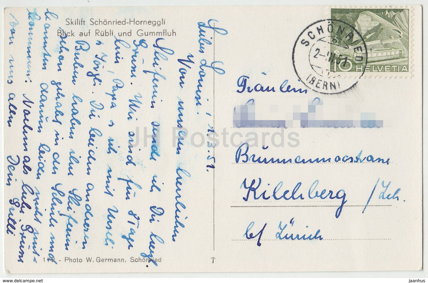 Téléski Schonried-Horneggli - Blick auf Rubli und Gummfluh - téléski - Suisse - 1951 - utilisé