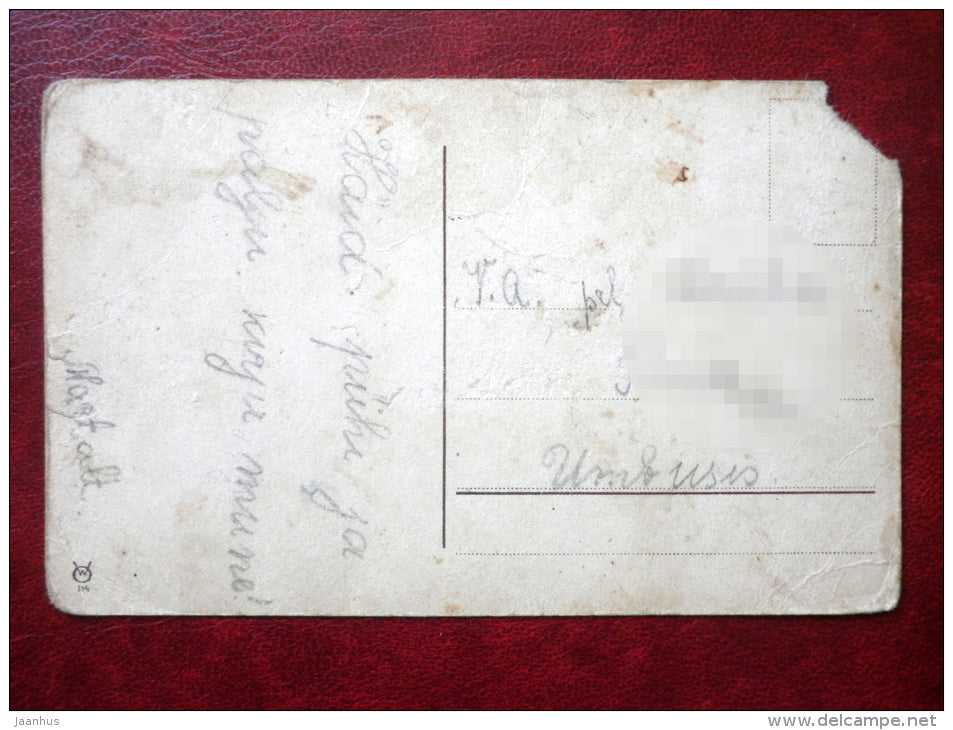 Easter Greeting Card - hare - egg - children - WO 114 - old postcard - Estonia - used - JH Postcards