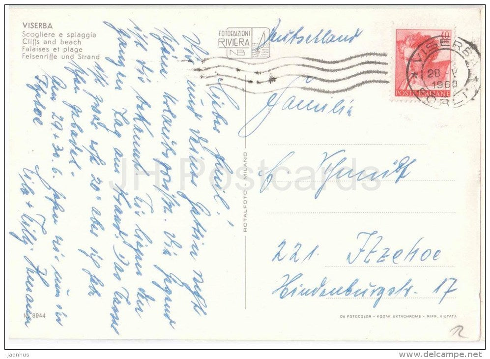 Scogliere e Spiaggia - beach - Viserba - Rimini - Emilia-Romagna - 8944 Italia - Italy - sent from Italy to Germany 1960 - JH Postcards