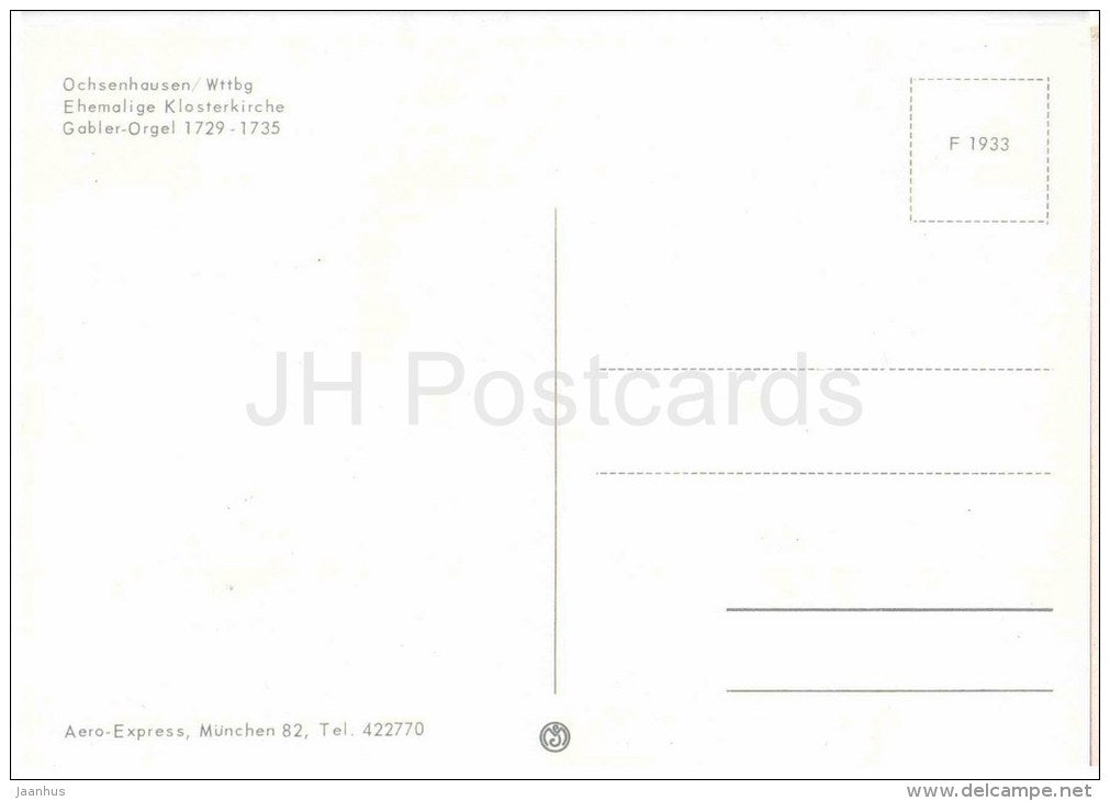 Ochsenhausen - Ehemalige Klosterkirche Gabler-Orgel - F 1933 - Germany - nicht gelaufen - JH Postcards