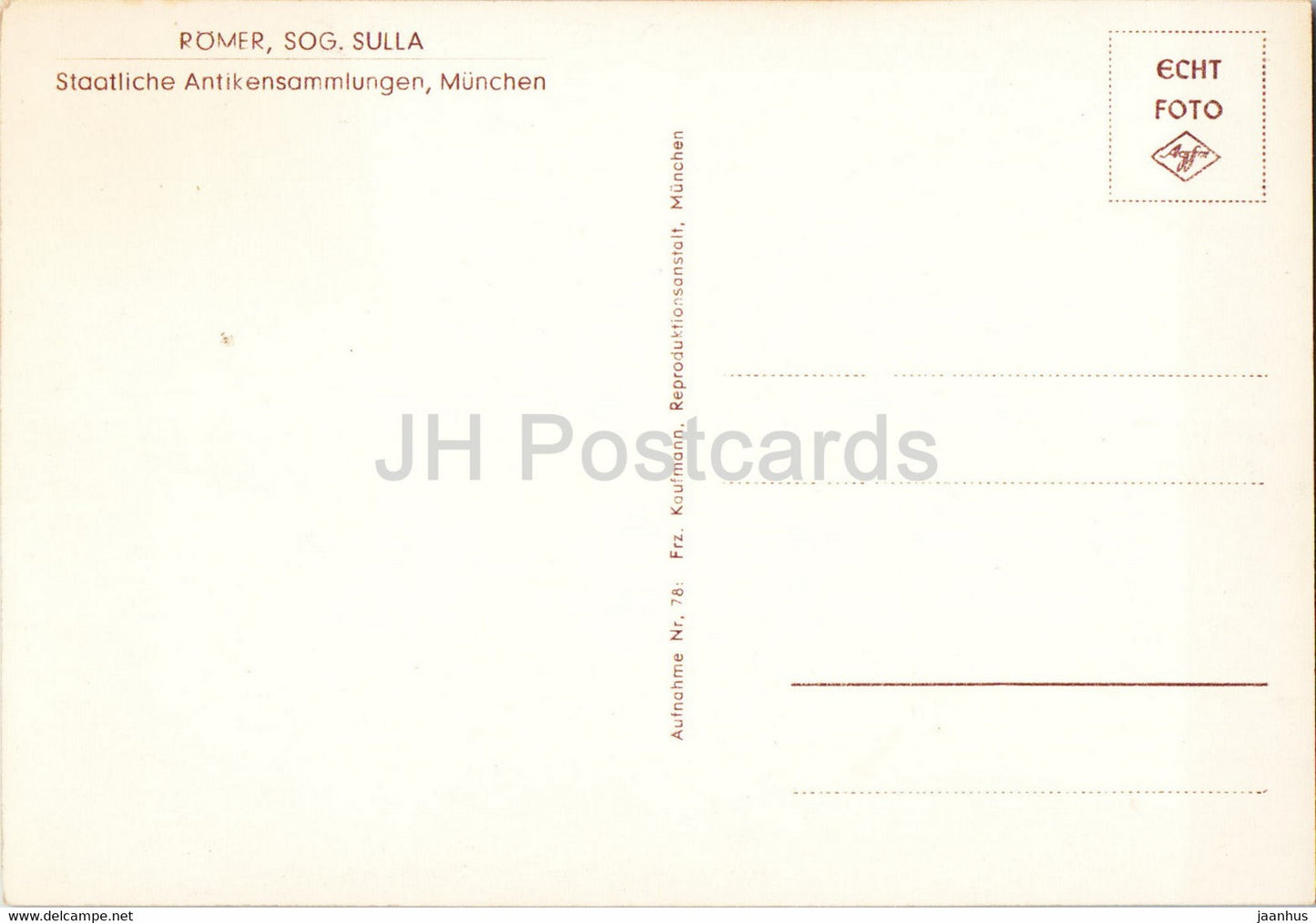 sculpture - Romer Sog Sulla - Rome - art ancien - carte postale ancienne - Allemagne - utilisé