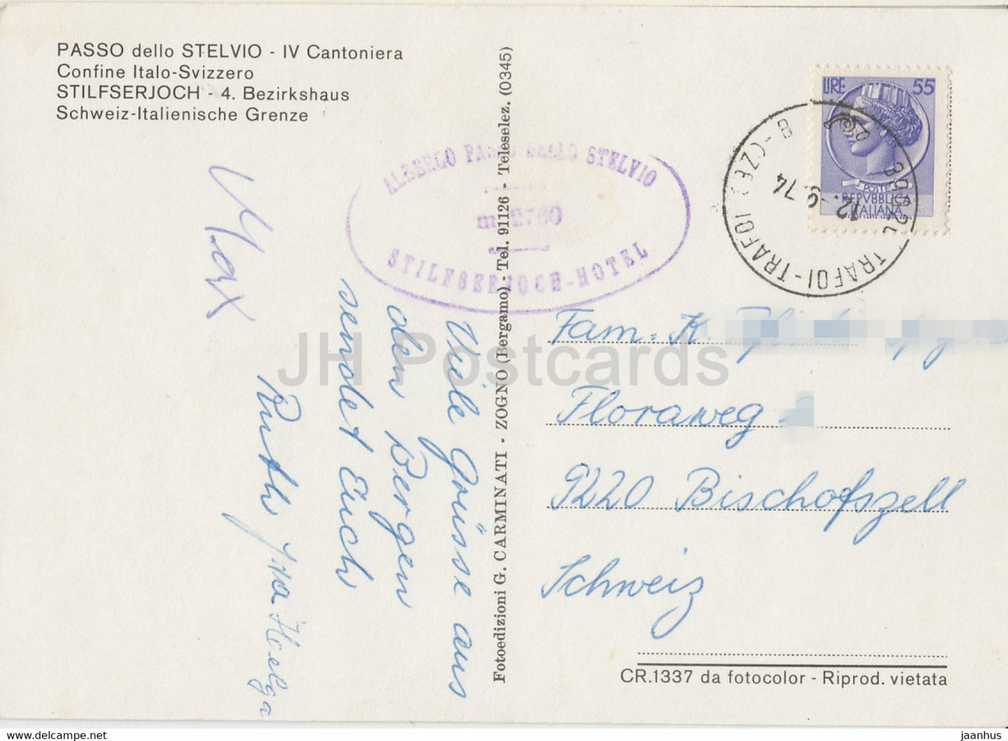 Passo dello Stelvio - IV Cantoniera - Confine Italo Svizerro - Stilfserjoch - border - 1974 - Italy - Italia - used