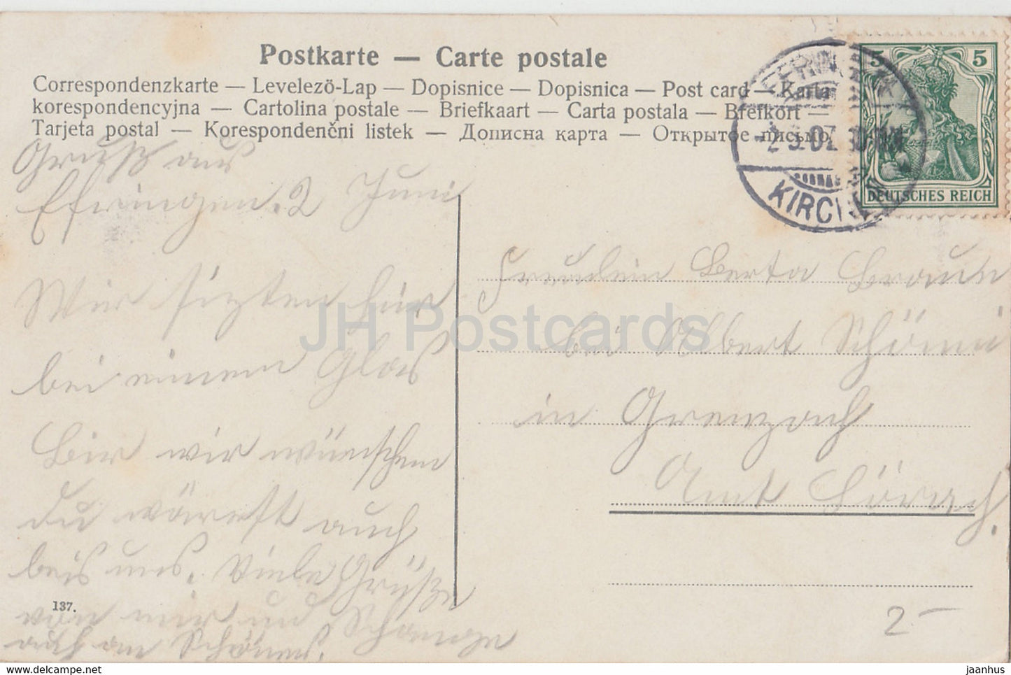Der Lenz in tausend Bluten spriesset - Paar - Frau und Mann - 137 - alte Postkarte - 1907 - Deutschland - gebraucht