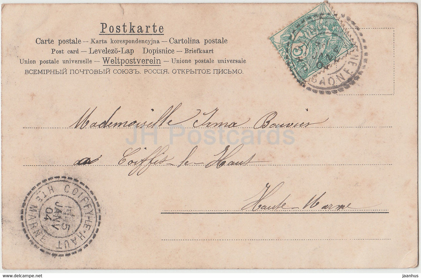 Neujahrsgrußkarte – Heureuse Annee – Tannenzapfen – Kerze – Illustration – alte Postkarte – 1904 – Frankreich – gebraucht