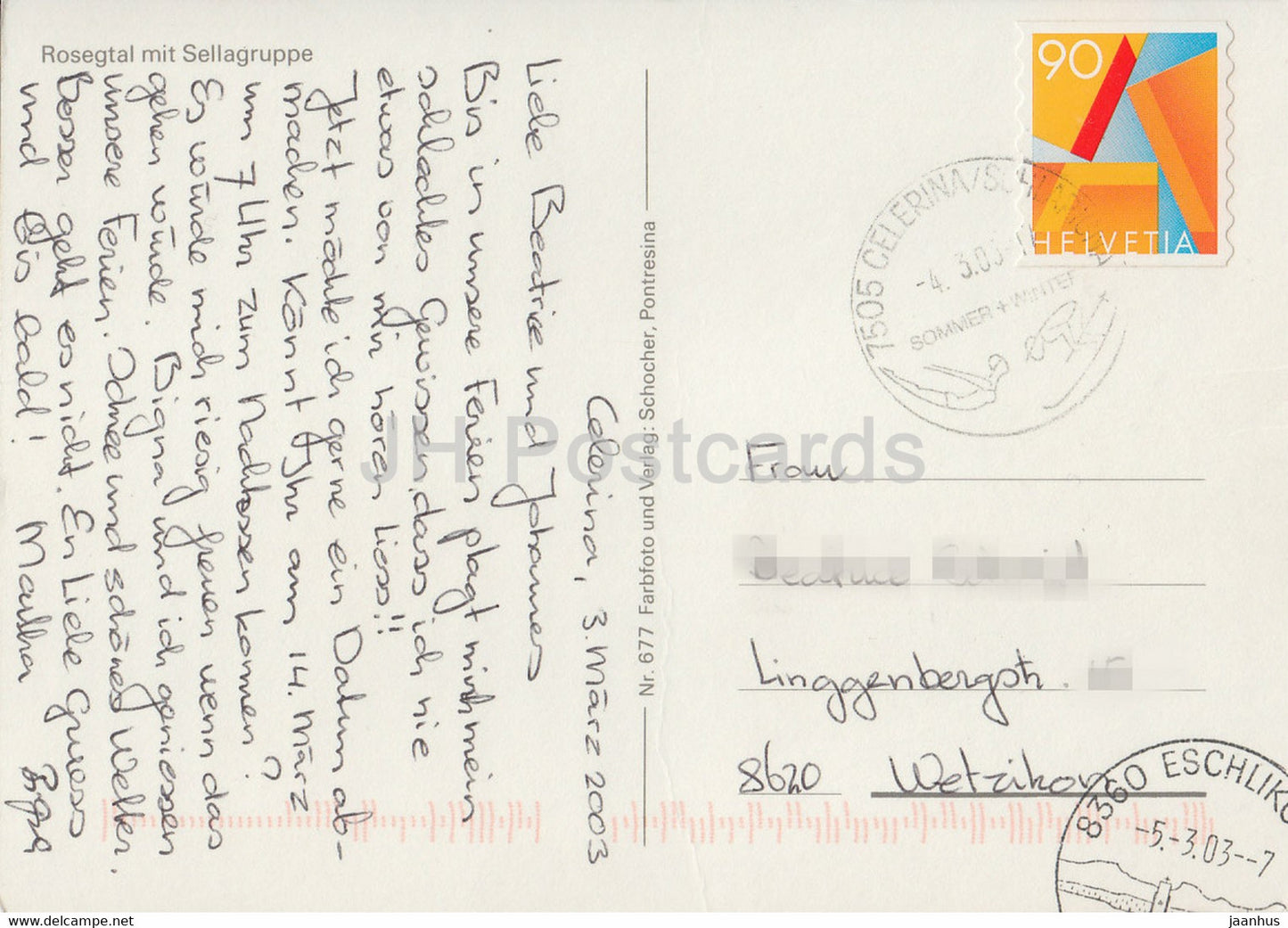 Rosegtal mit Sellagruppe - 677 - 2003 - Suisse - d'occasion