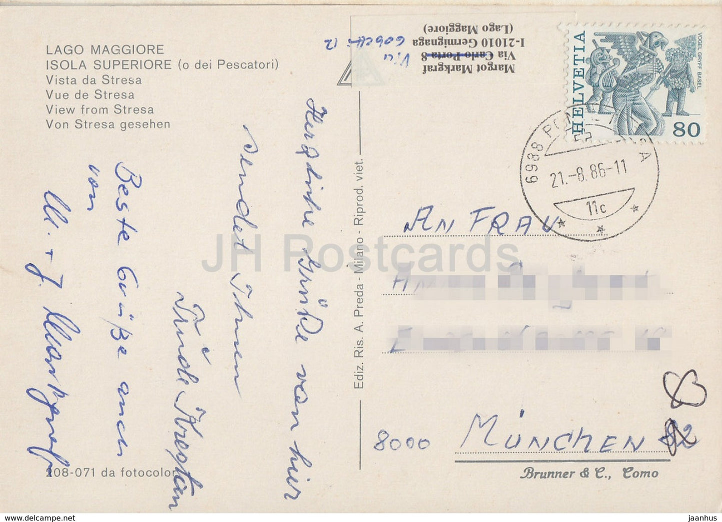 Lago Maggiore - Isola Superiore - Vista da Stresa - 1986 - Italy - used