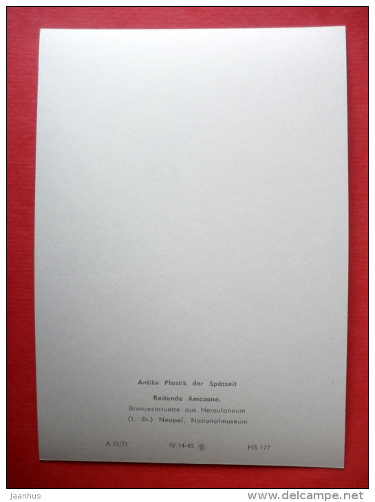 Mounted Amazon - horse - sculpture - Antique Roman Sculptures - DDR Germany - unused - JH Postcards