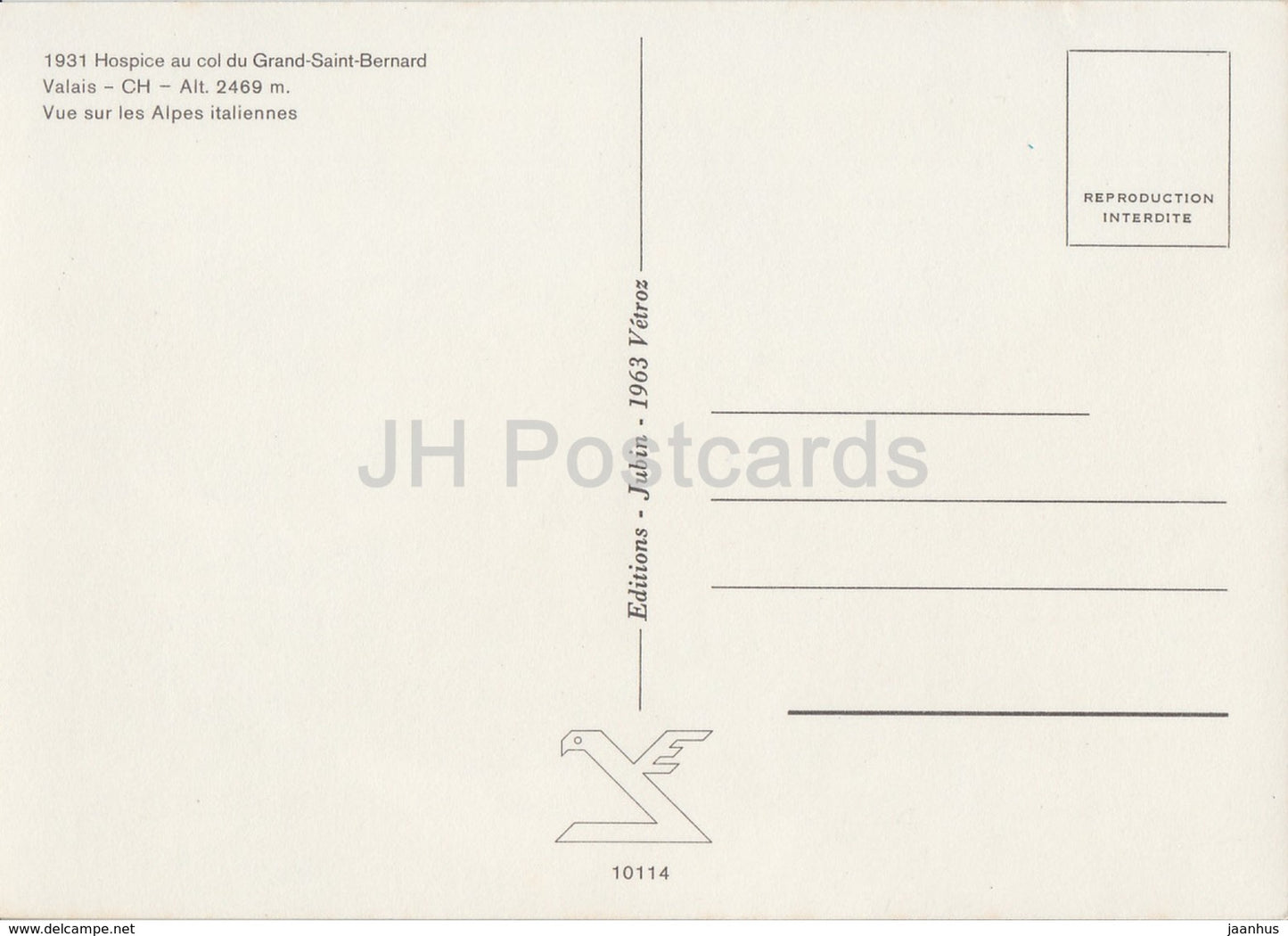 Hospice au col du Grand Saint Bernard - Vue sur les Alpes italiennes - 1931 - Switzerland - unused