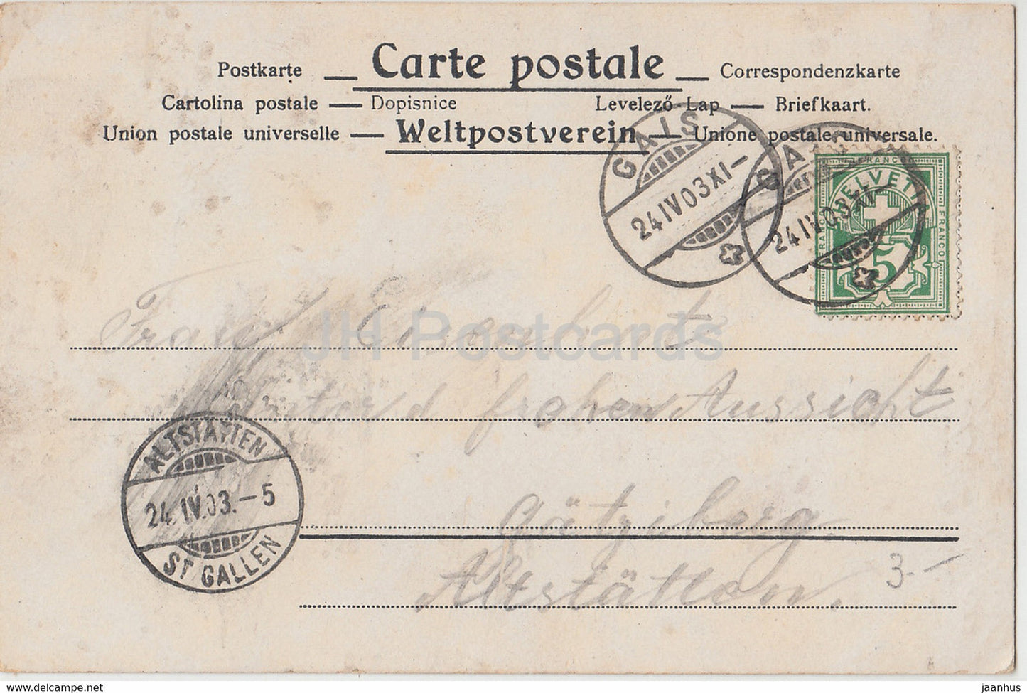 couple - man and woman - folk costumes - hunter - illustration - No 8447 - old postcard - 1903 - used